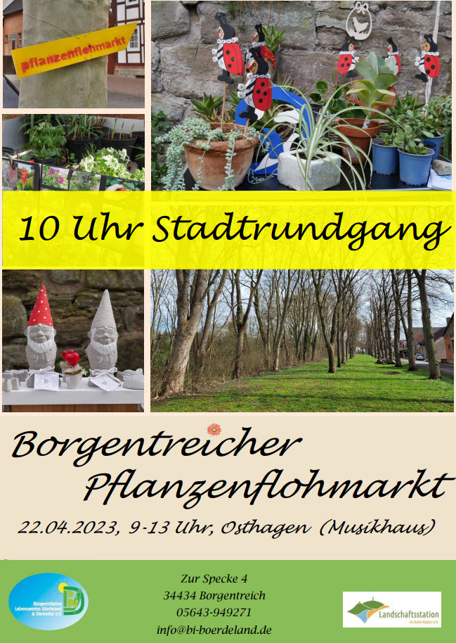 Blumen und Gartendeko. Einladung zum Pflanzenflohmarkt Borgentreich.