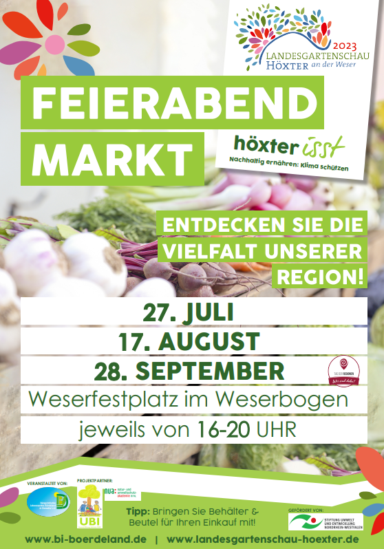 Termine der Feierabendmärkte Höxter: 27. Juni, 17. August und 28. September 2023.