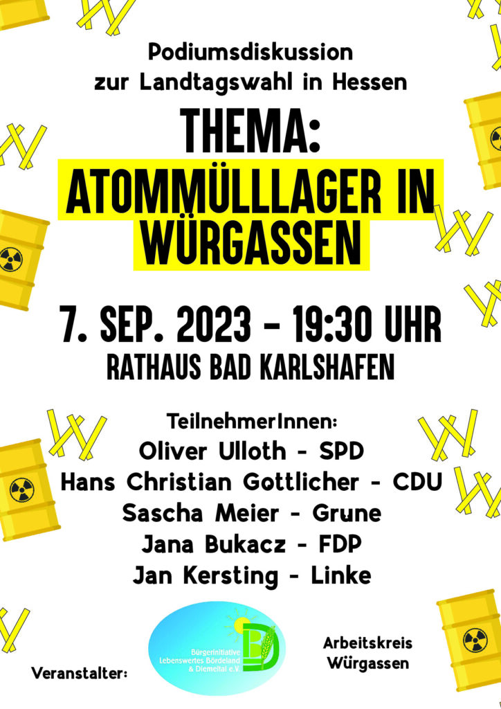 Atommülllager Würgassen. Plakat Podiumsdiskussion.